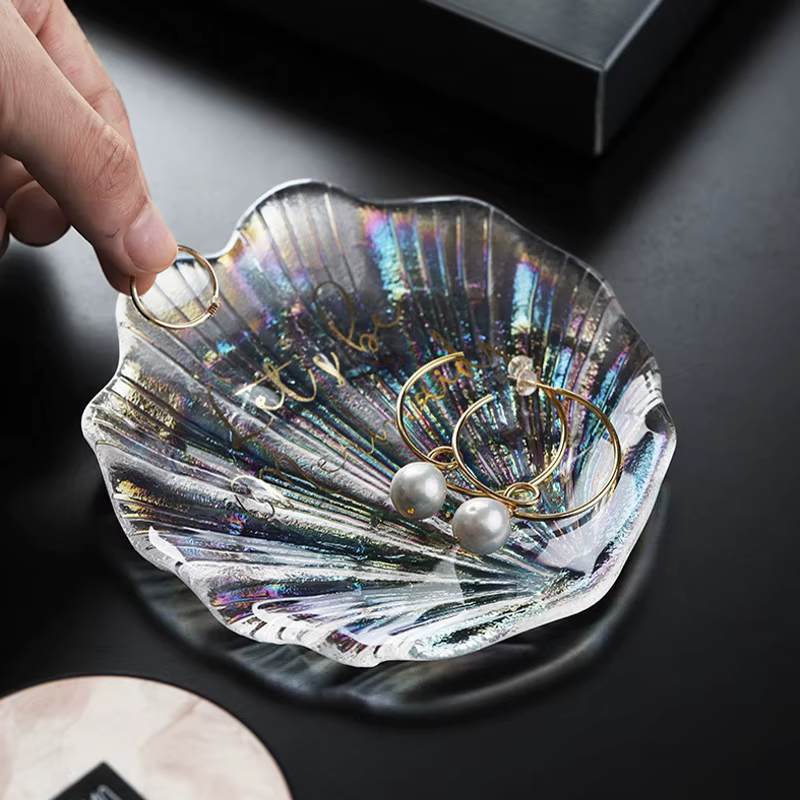 Plateau en verre à coque irisée