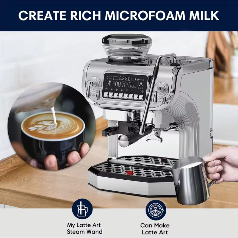Machine à café expresso électrique professionnelle semi-automatique à écran tactile, double chaudière, de luxe, pour cafés