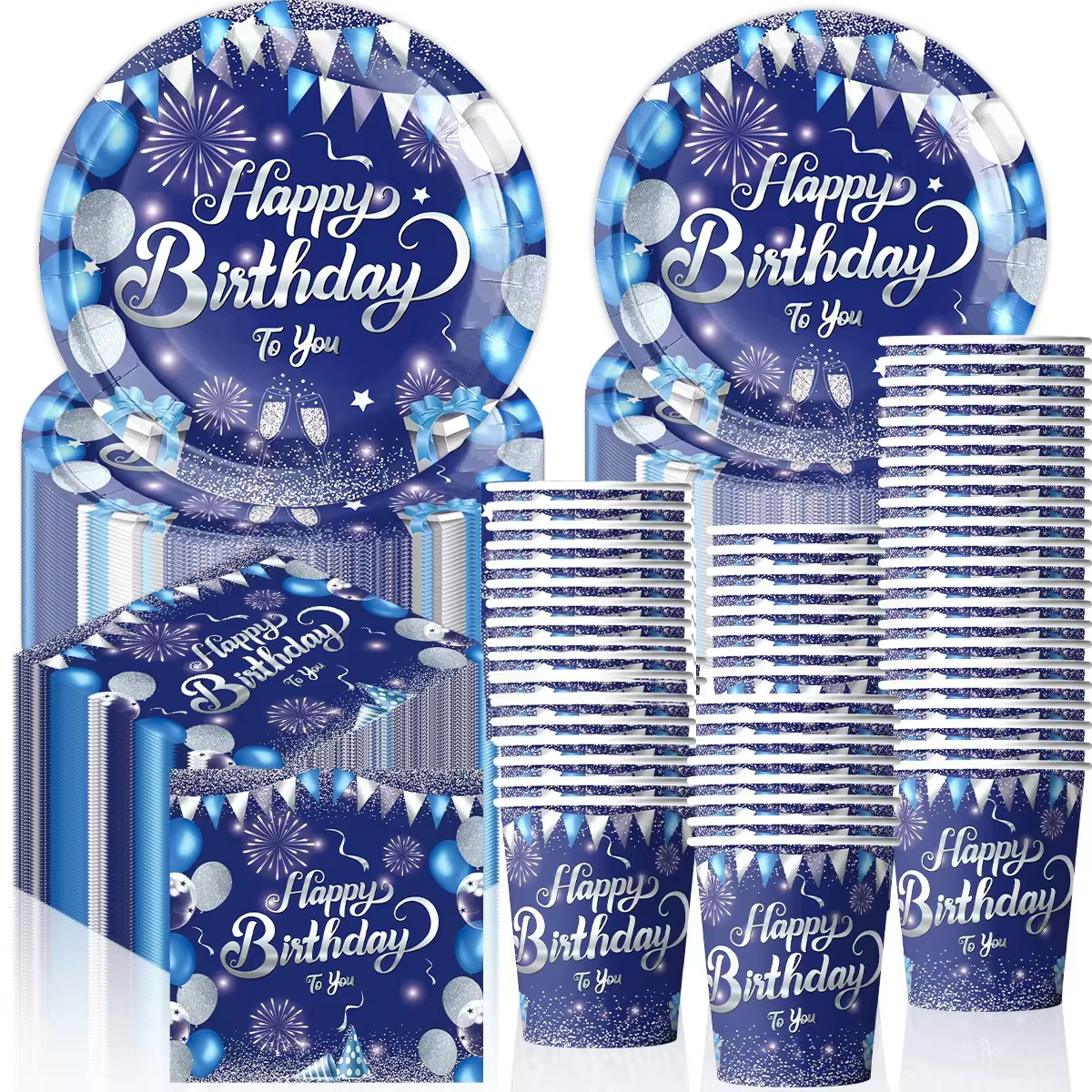 Vaisselle de fête d'anniversaire bleue