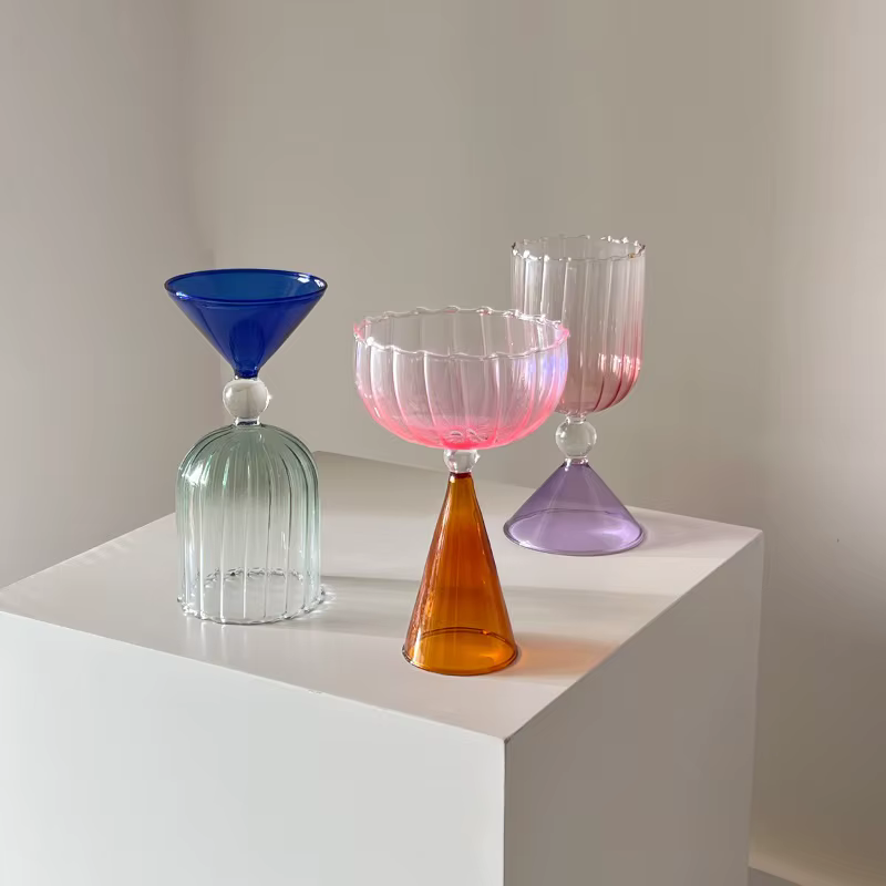 Créatif deux tons vert bleu ambre violet couleur ondulation Style Martini Mojito Champagne Margarita verres à Cocktail gobelet tasse