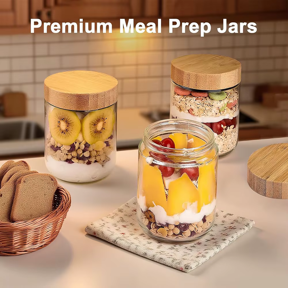 Bocaux en verre de 16 oz avec couvercles hermétiques en bambou