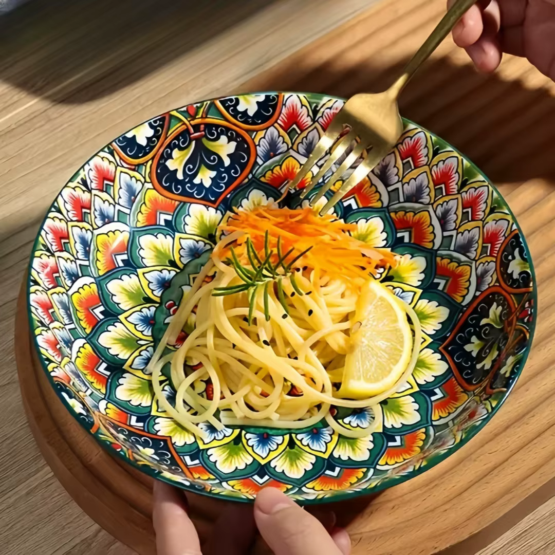 Assiette ronde en céramique de style bohème