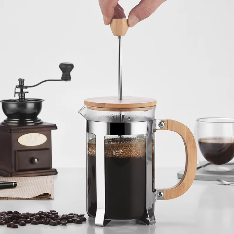Chaud 350/600/800ML bureau cafetière manche en bois brassage théière verre français presse filtre Pot maison café ustensiles