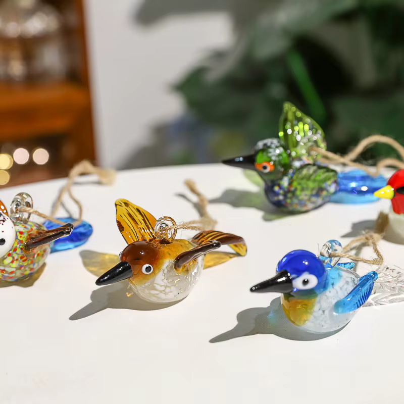 Mini oiseau en verre créatif coloré, ornement sur branches d'arbre, bureau, salon, bureau, colibri mignon, jardin extérieur, confrondec