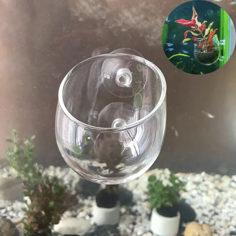 Décoration d'aquarium en verre suspendu pour Aquarium, Mini Pot en cristal, Pot d'eau à pois, cylindre de plantation, tasse, accessoires d'aquarium