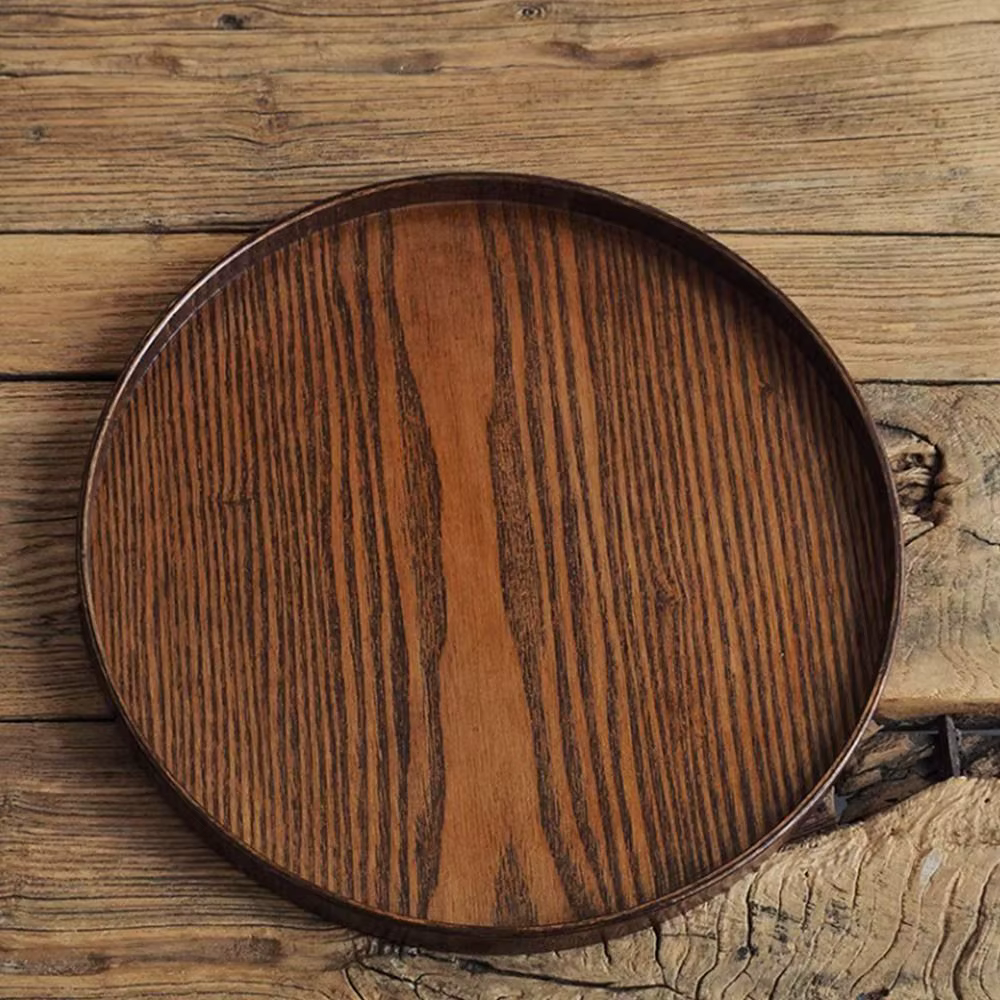 Plateau de service rond vintage en bois 21/24/27/30/33cm