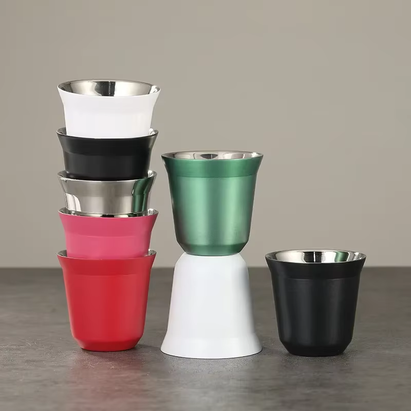 Chaud 1Pc 80 ml/160 ml tasses à café de haute qualité en acier inoxydable Double paroi