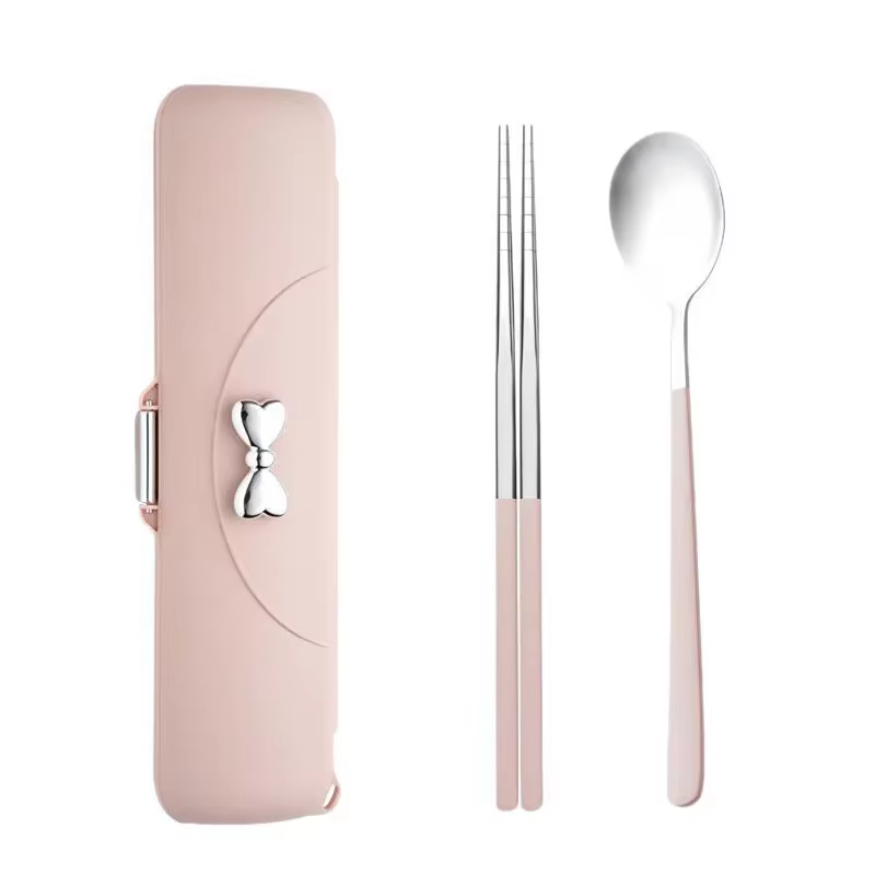 Ensemble de couverts en acier inoxydable 2 pièces avec boîte de rangement pour cuillères et baguettes