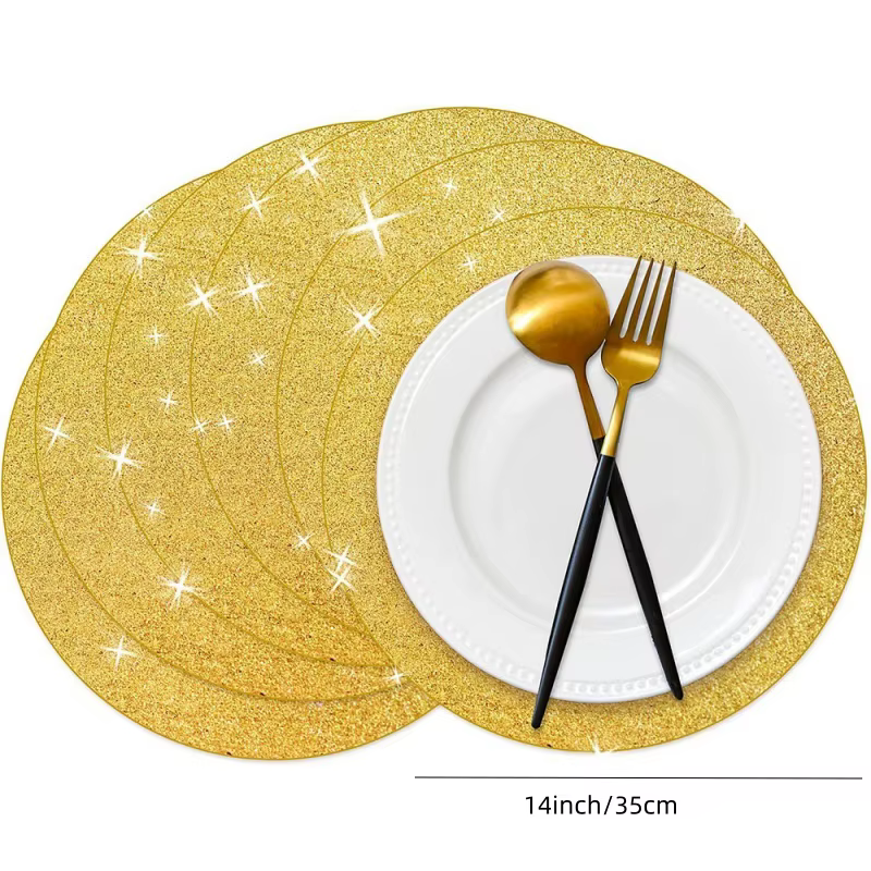 10 pièces de sets de table ronds jetables en papier doré pailleté de 35 cm pour la décoration