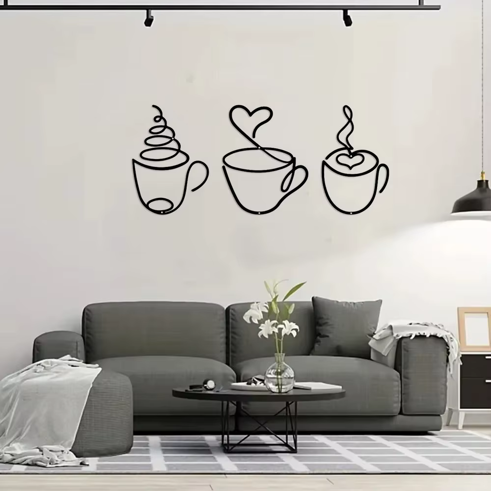 CIFBUY Ensemble de 3 décorations murales en métal en forme de tasses à café