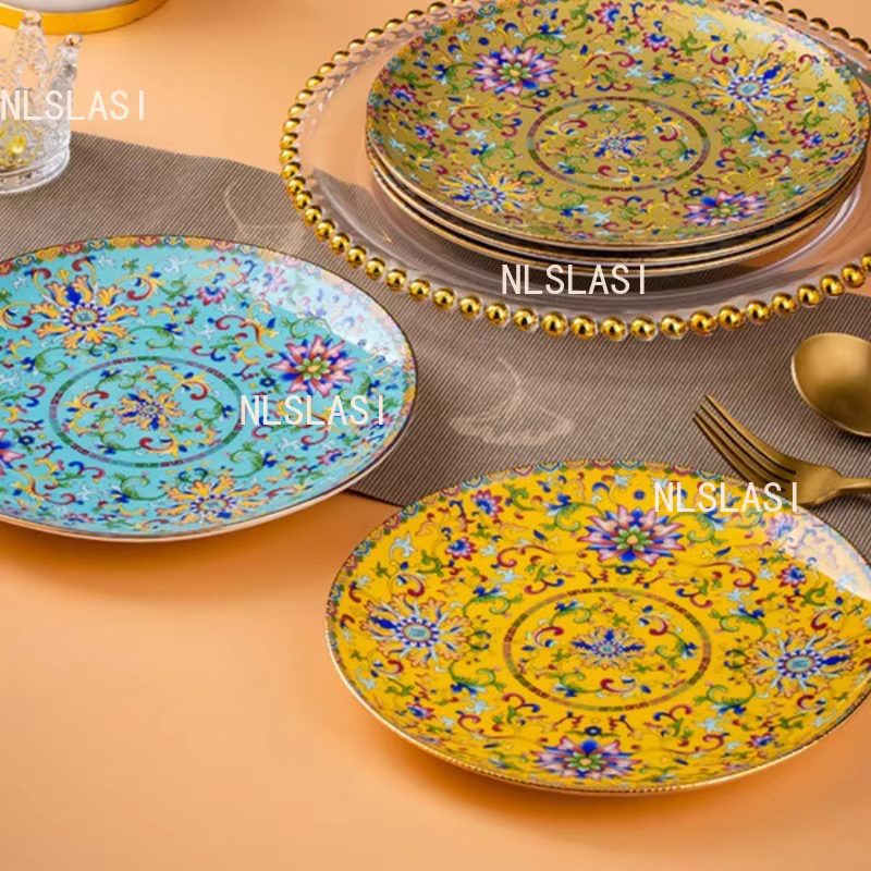 Assiette plate en céramique style palais Jingdezhen