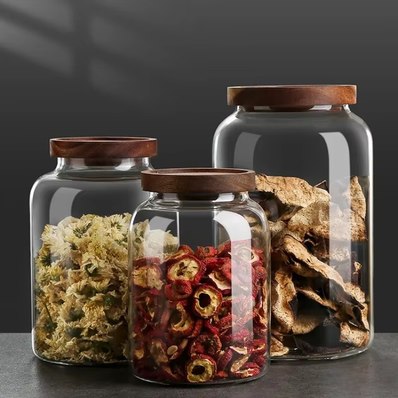 Bocal rond en verre borosilicaté avec couvercle