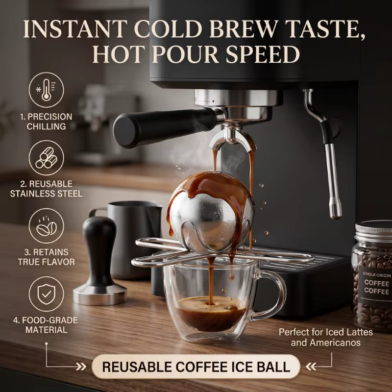 Boule réfrigérante réutilisable en acier inoxydable pour café expresso