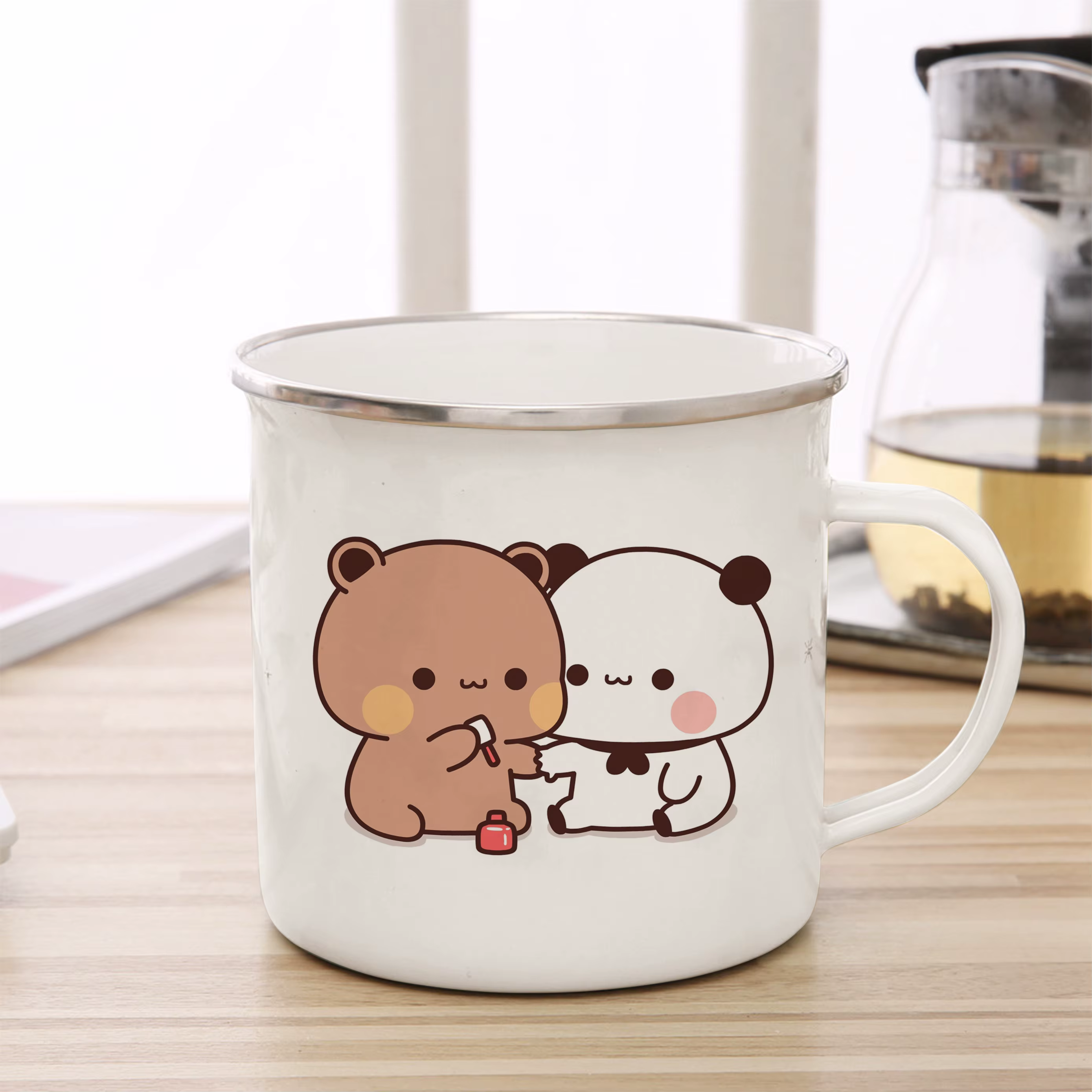 Dessin animé lait moka ours seins et Doodle émail tasse café thé