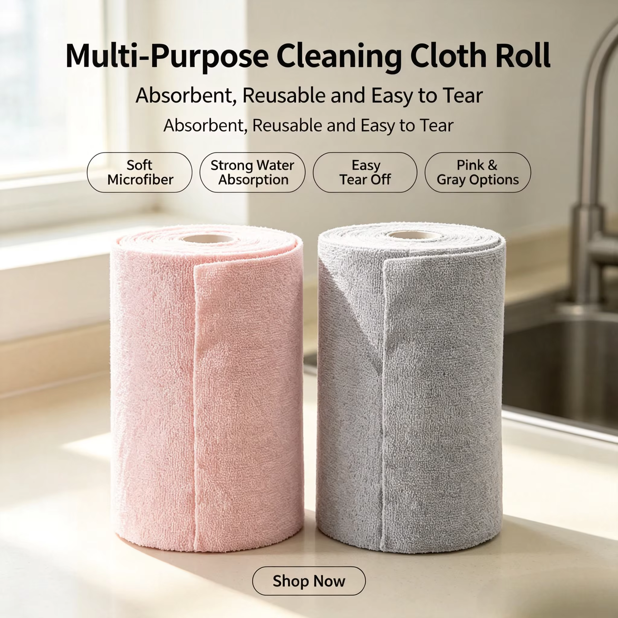 20 feuilles/rouleau de torchons en microfibre – Chiffon de cuisine multifonctionnel double face