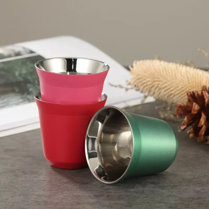 Chaud 1Pc 80 ml/160 ml tasses à café de haute qualité en acier inoxydable Double paroi