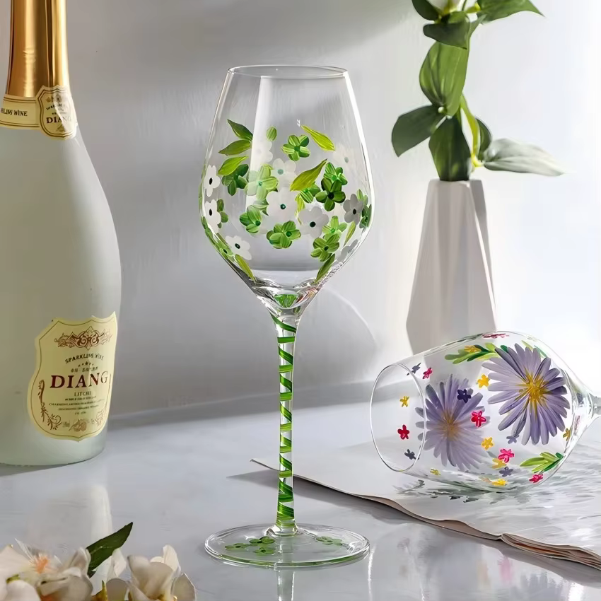 Verres à Champagne Vintage peints à la main