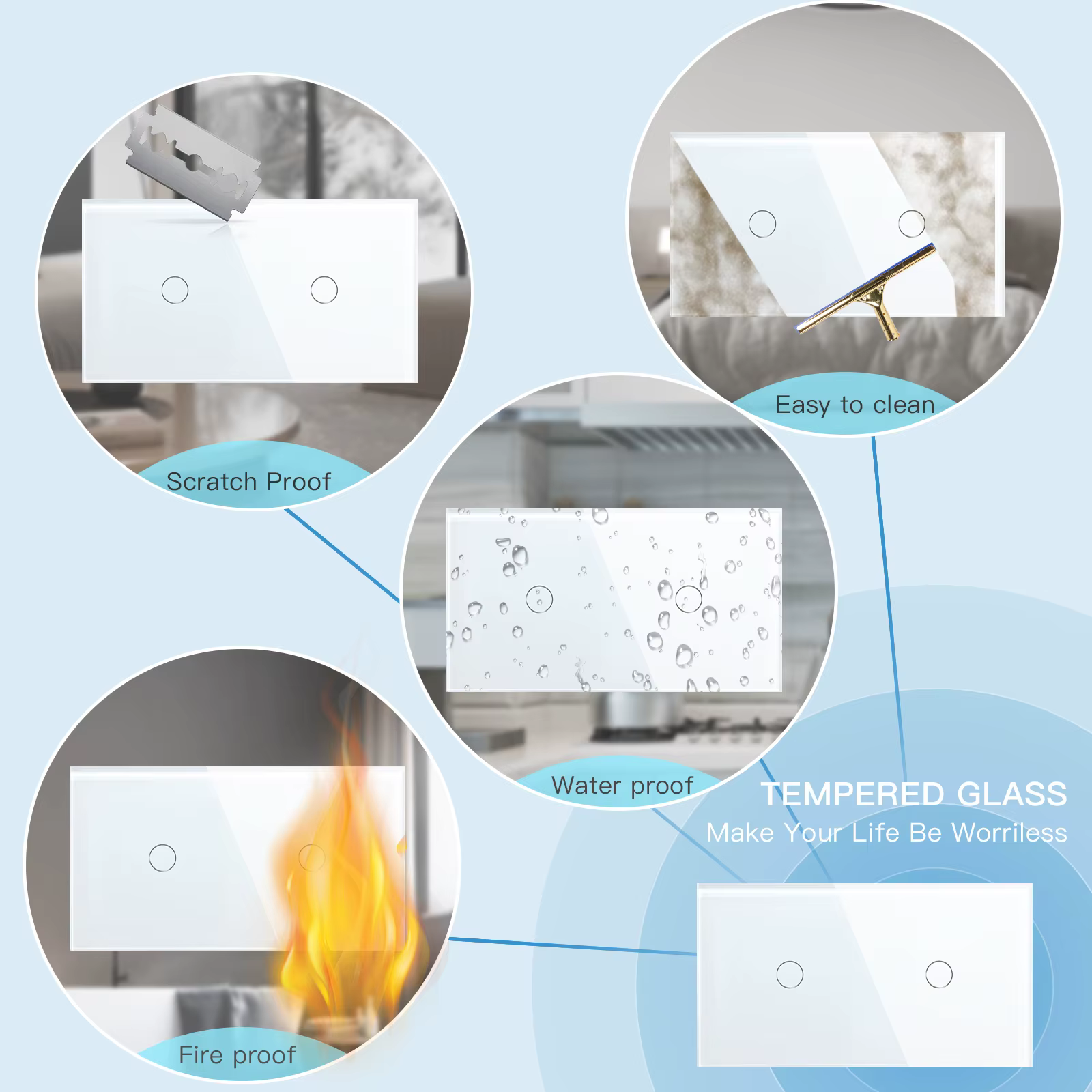 BSEED – panneau unique en verre de cristal perlé, norme européenne, 86mm, avec cadre en métal, blanc, noir, gris doré, interrupteur tactile mural, pièce de bricolage