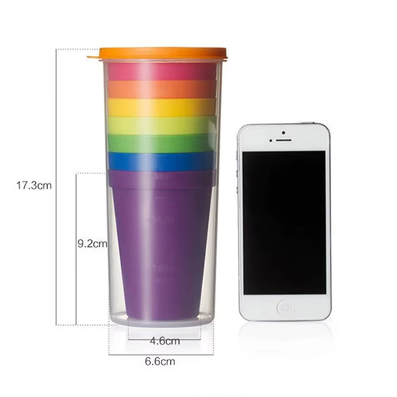 Lot de 14 gobelets en plastique arc-en-ciel réutilisables – Tasses à eau portables