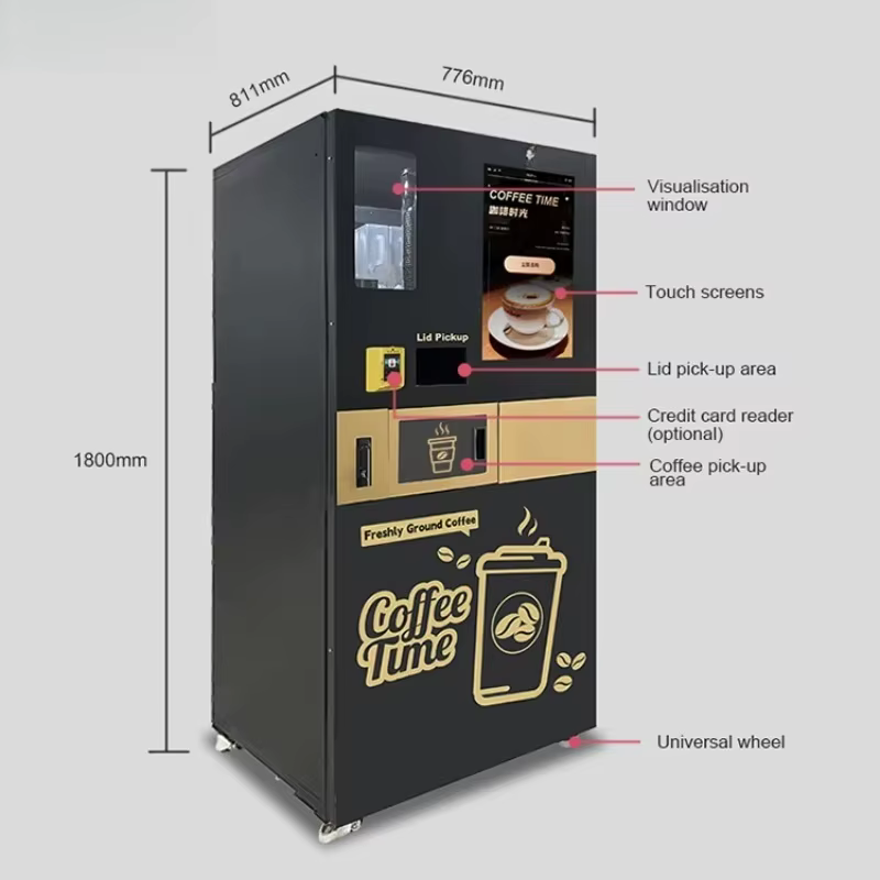 Machine à café automatique professionnelle entièrement fonctionnelle, distributeur d'espresso et de cappuccino en libre-service