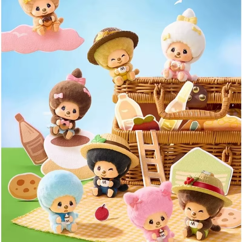 Nouvelle collection originale en stock : Figurine Monchhichi mignonne de la série Ferme du Café, boîte mystère à visage changeant, pendentif, ornement de bureau, jouets, cadeaux