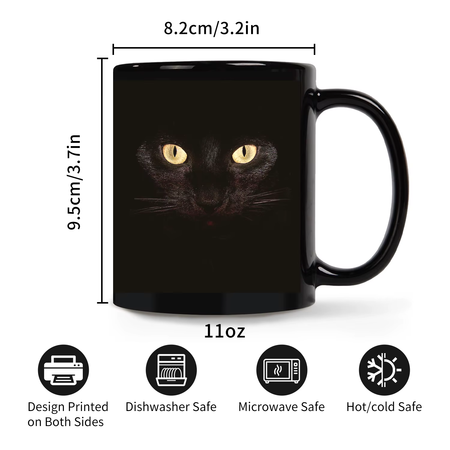 1 pièce, tasse à café chat noir 11 oz - Design ludique - Cadeau d'échauffement pour les amoureux des chats