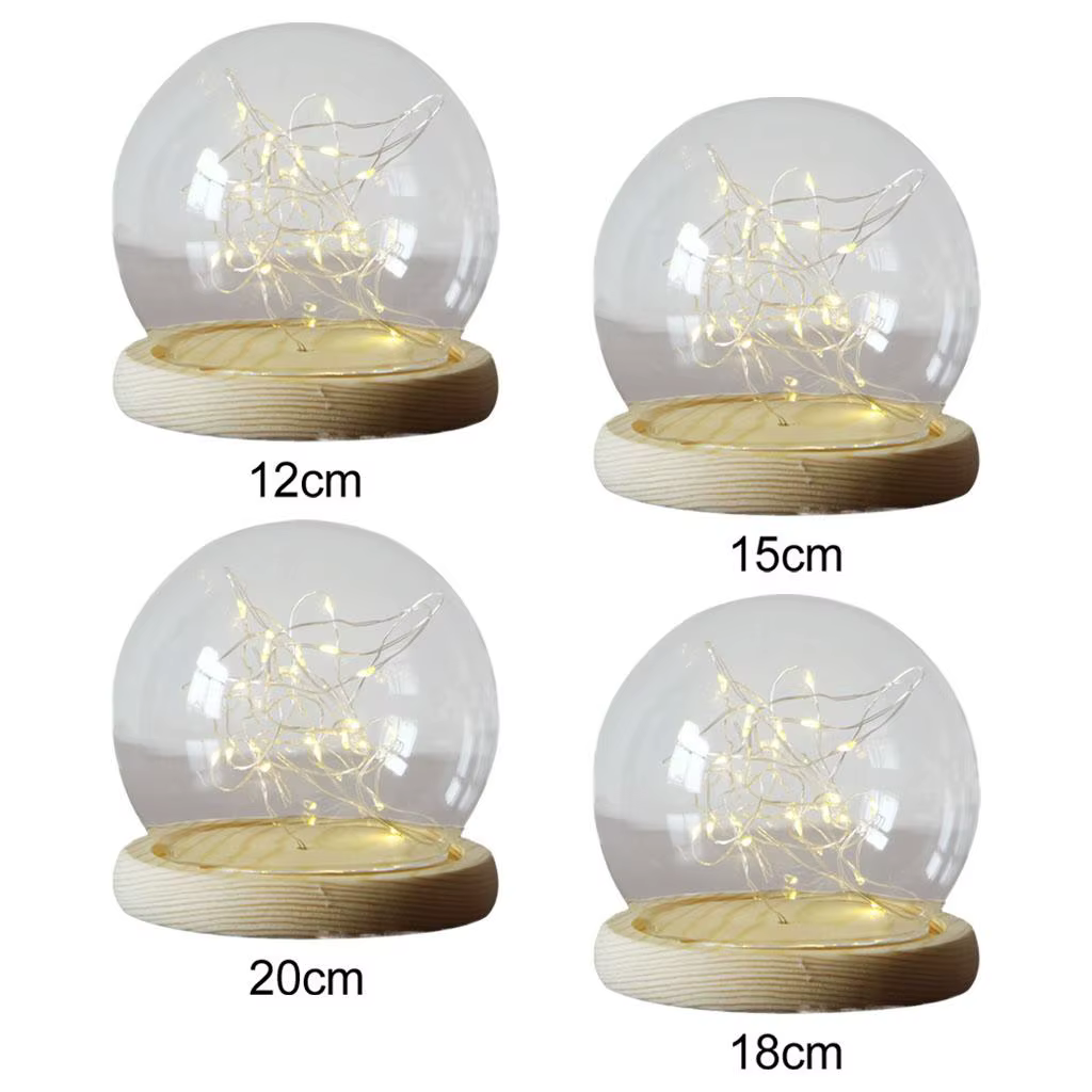 Cloche en forme de dôme en verre transparent avec Base en bois