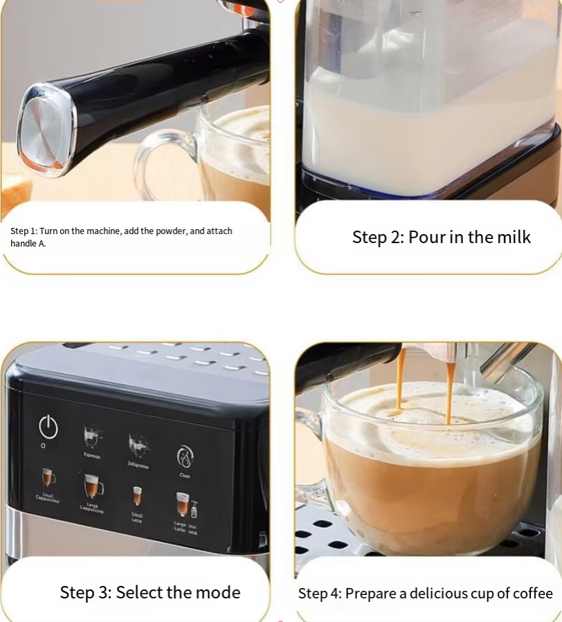 Machine à expresso italienne semi-automatique avec écran couleur tactile et réservoir à lait pour une distribution de café en une seule touche