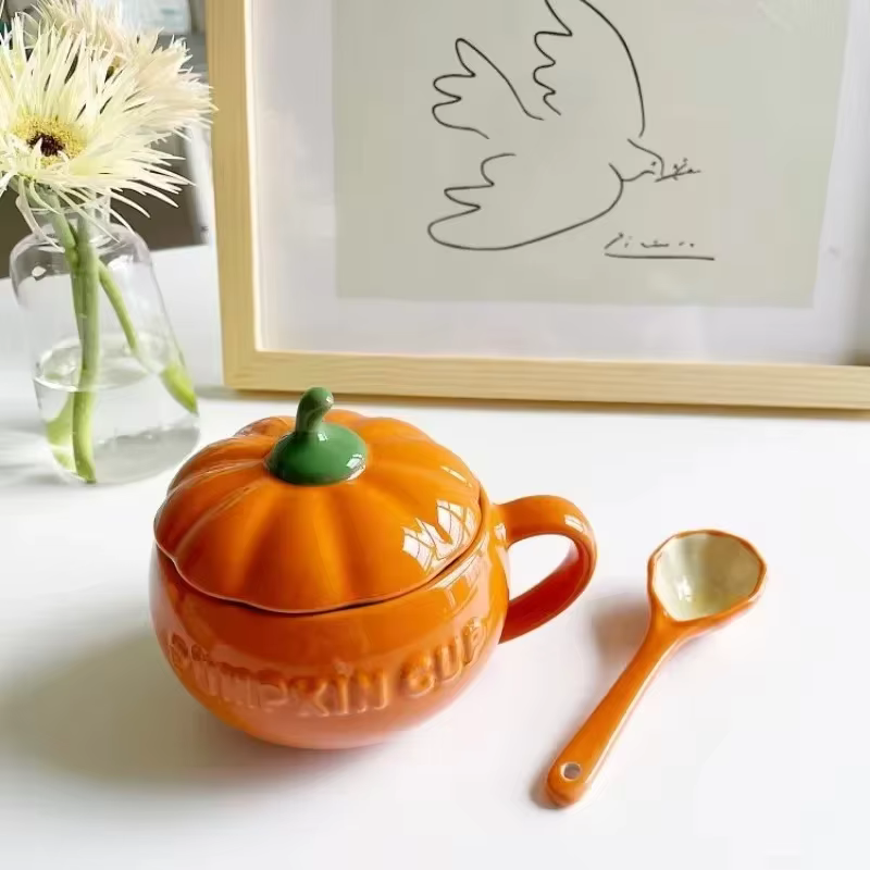 Tasse Citrouille en Céramique avec Couvercle et Cuillère