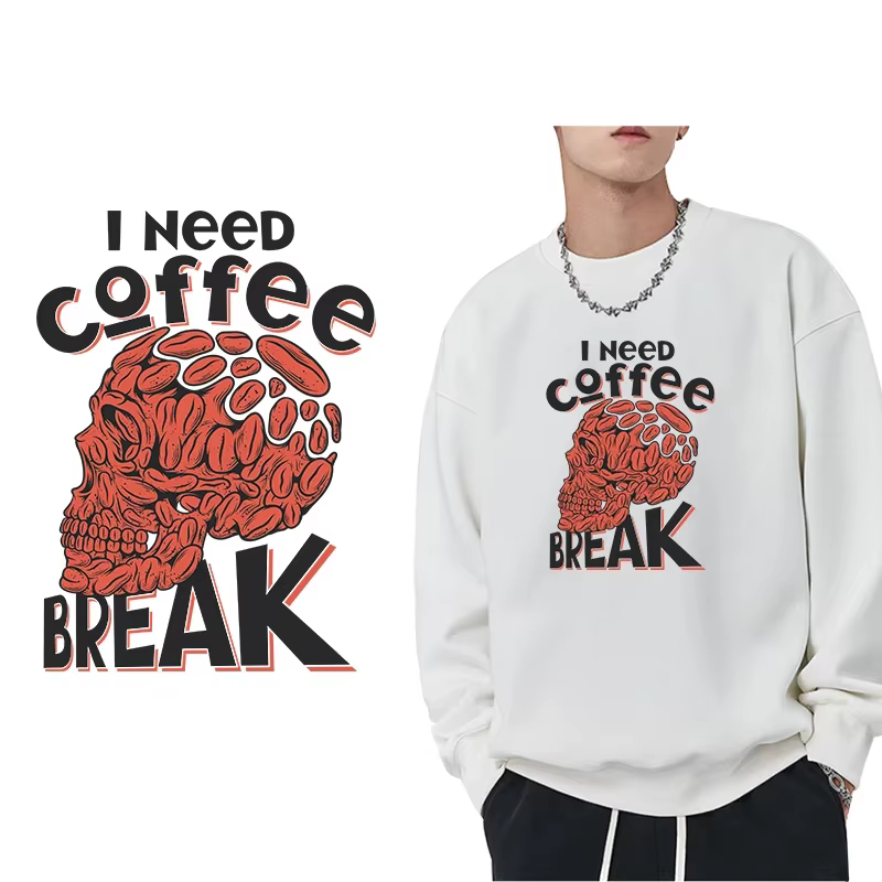 Transferts DTF Prêts à Presser pour Vêtements : Motif Crâne de Grains de Café – Transfert Thermocollant pour Impression sur Tissu
