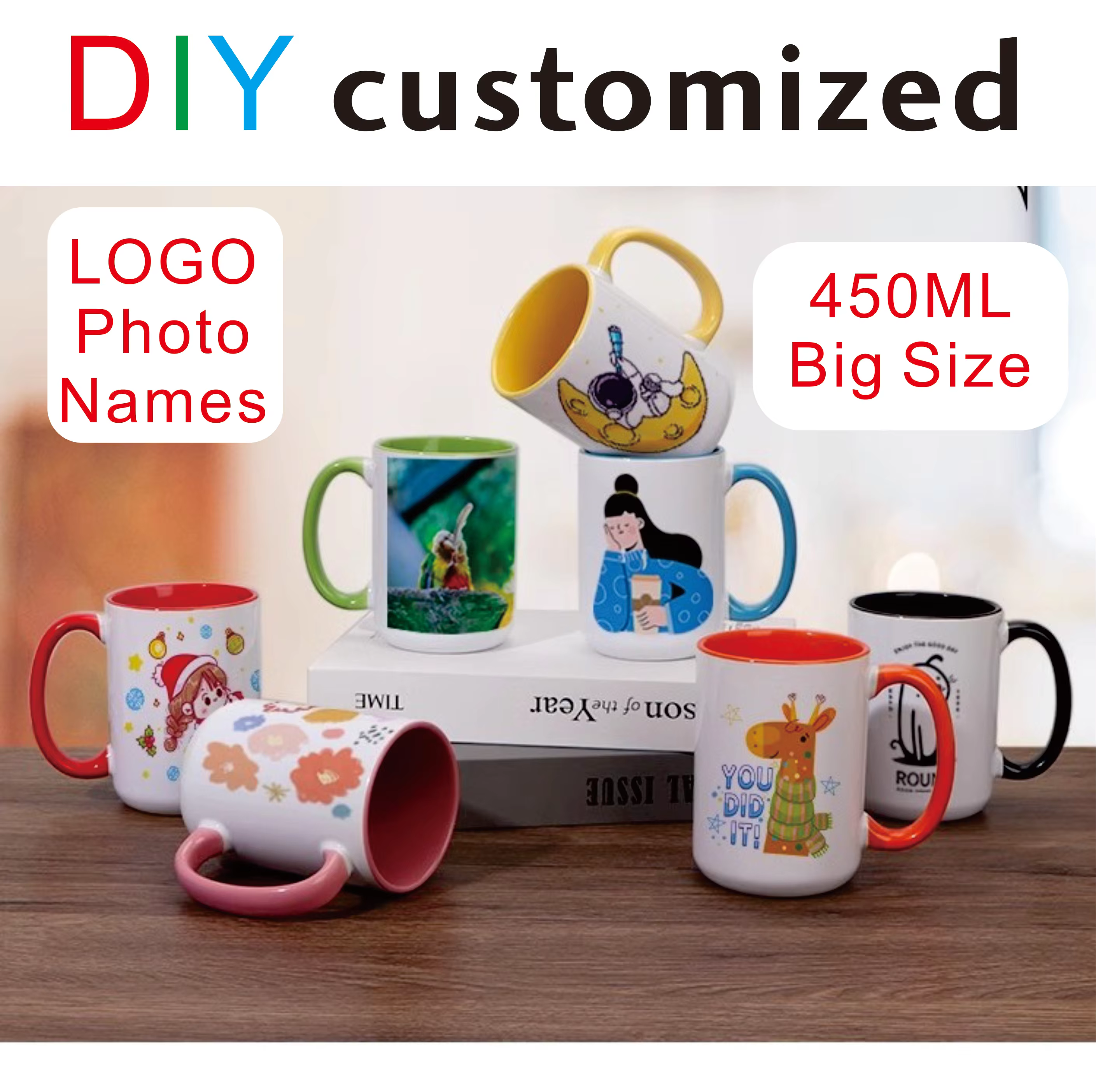 Image personnalisée 15oz tasses à café en céramique Photos de famille conception tasse texte personnalisé bricolage