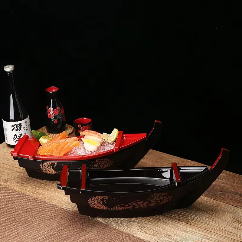 Bateau à Sushi Sashimi noir et rouge