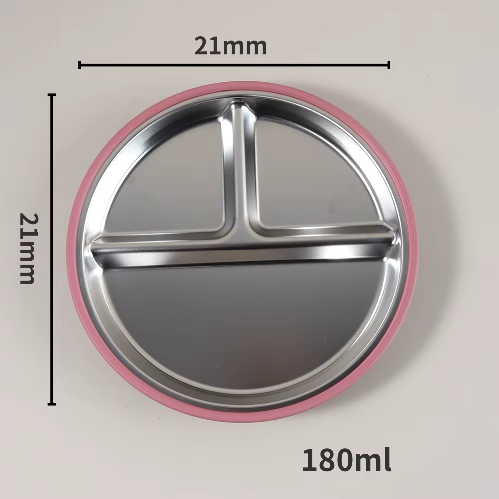 Assiette pour enfants en acier inoxydable avec bord en silicone