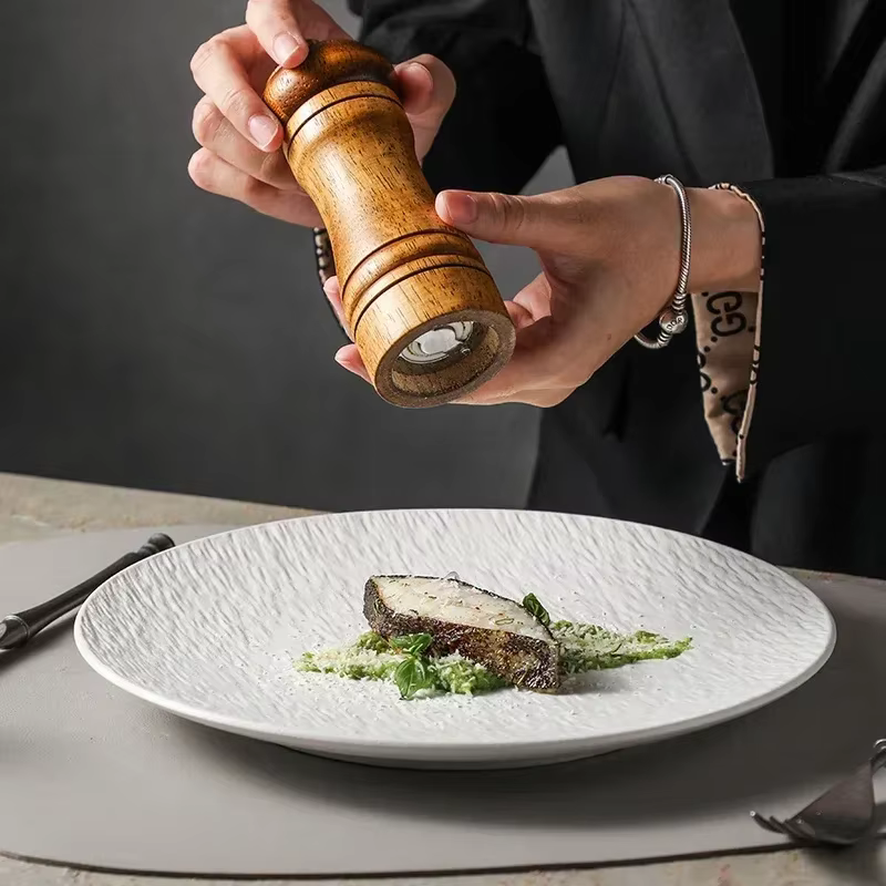 Assiette peu profonde à motif de pierre en céramique de 8 pouces