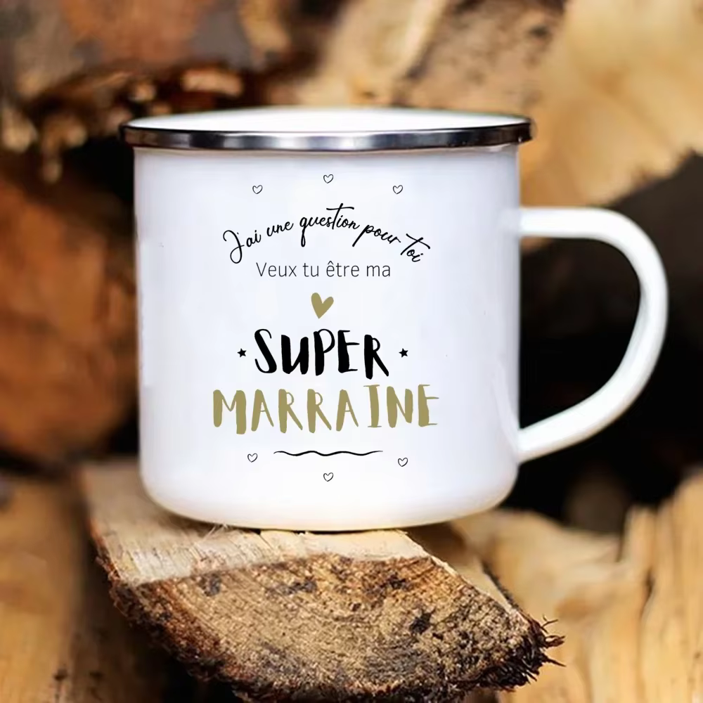 Tasse en émail imprimée française frère amis boisson lait tasses à café annonce de grossesse