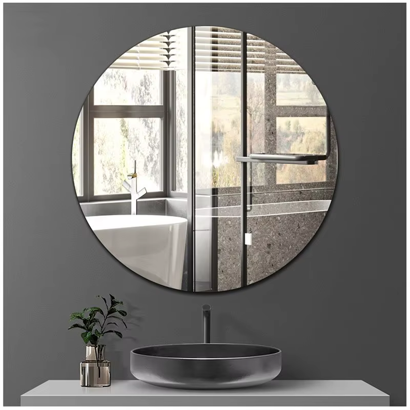Verre pour miroir de salle de bain, rond, sans cadre, auto-adhésif, 40 cm, à coller sur le mur, salon, couloir, table de maquill