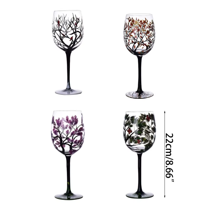 Verre à vin arbre quatre saisons, gobelets peints à la main, verre à pied haut unique, tasse, verrerie pour la famille, les amis, drop sunshine