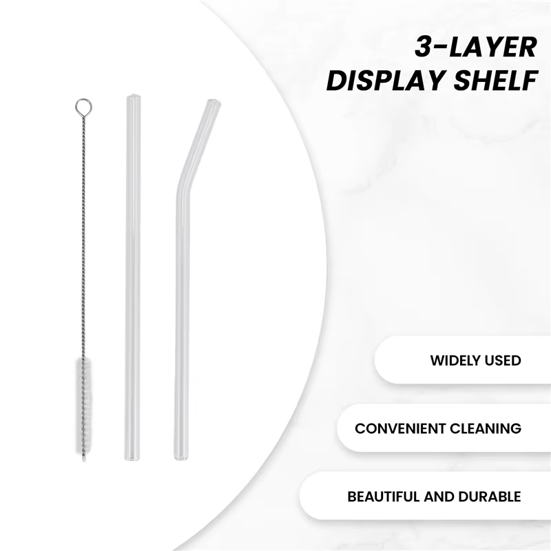 12PCS Pailles en verre transparent réutilisables
