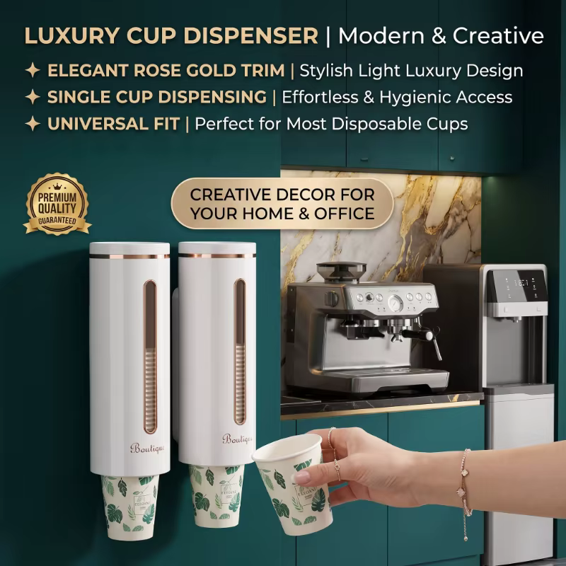 Distributeur de gobelets mural sans perçage, élégant et pratique, avec bord électroplaqué, anti-poussière, pour rangement de gobelets jetables