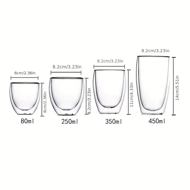 Tasses à expresso en verre transparent isolées à double paroi