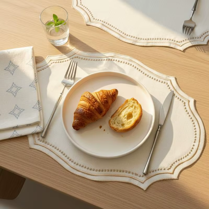 Set de table vintage brodé en tissu imitation coton-lin