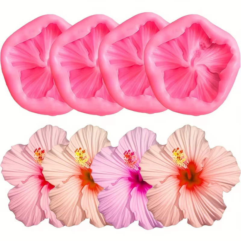 Ensemble de 4 moules en Silicone pour fleurs d'hibiscus