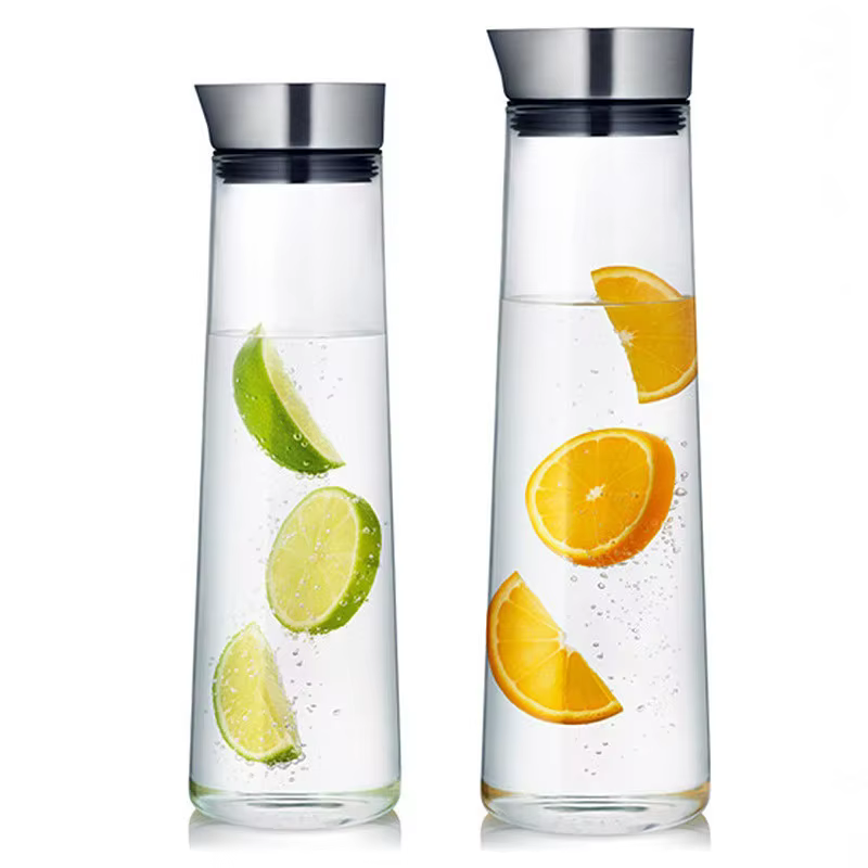 Bouteille d'eau en verre épaissi 1L/1.5L avec couvercle en acier inoxydable