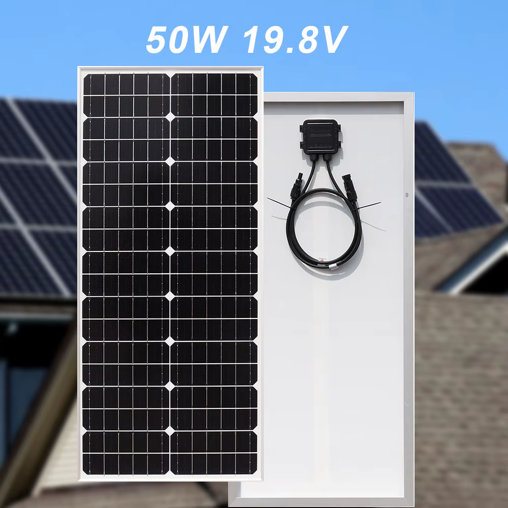 Panneau Solaire 50W /【50W /100W 12V Panneau Solaire Kit】50W 19.8V Chargeur Solaire Set: 50W Mono Panneaux Solaires Intégrant Régulateur de Charge PWM+2 Paires Câble,Charge PV Kit pour Batteries GEL, A