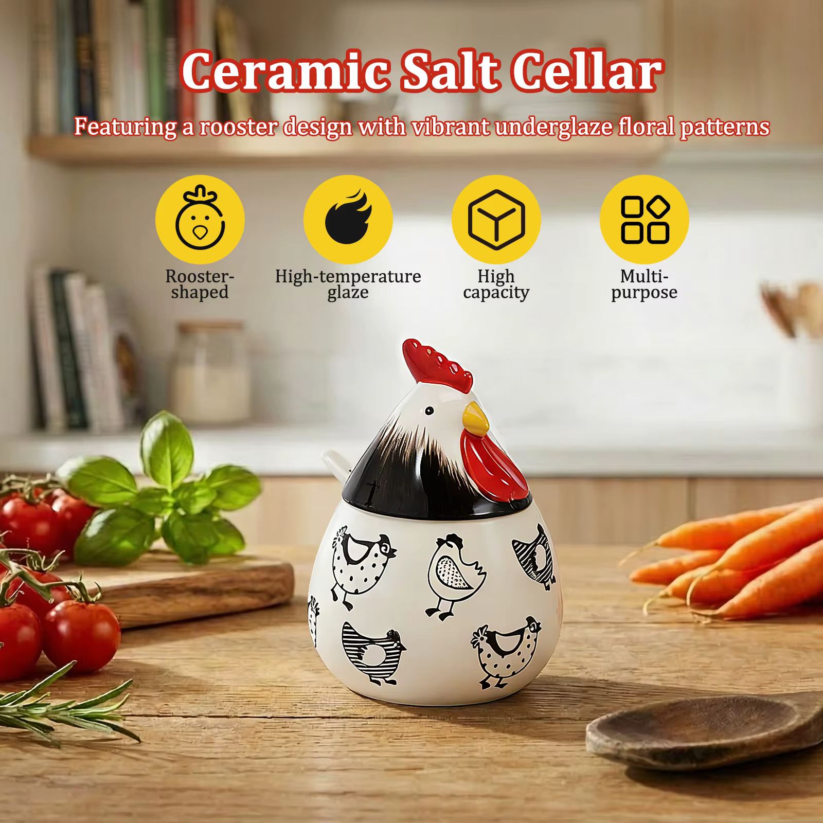 Salière en céramique en forme de poulet pour comptoir de cuisine