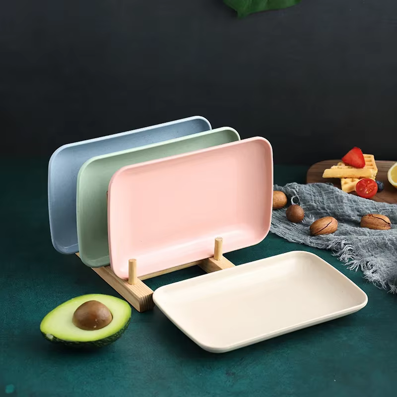 Assiette rectangulaire créative en paille de blé