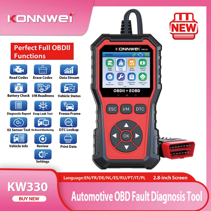 2026 KONNWEI KW330 – Scanner de défauts de voiture, Test de batterie du moteur, Code de défaut, données claires en temps réel, outil d'inspection professionnel OBD, 2026
