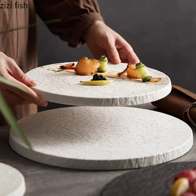 Assiette en céramique à motifs de pierre, assiette à Steak, assiette de service, assiettes à gâteaux, Dessert, plat à Sushi, Cuisine moléculaire, vaisselle de Restaurant