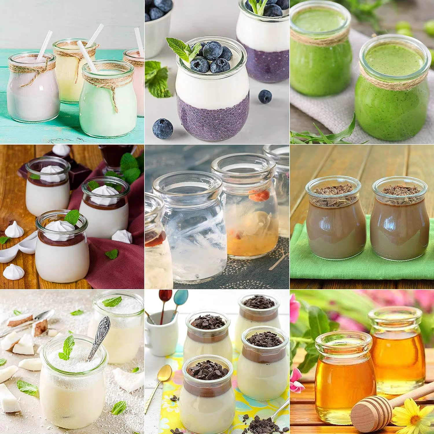 Pots en verre transparent de 4oz avec couvercles en PE