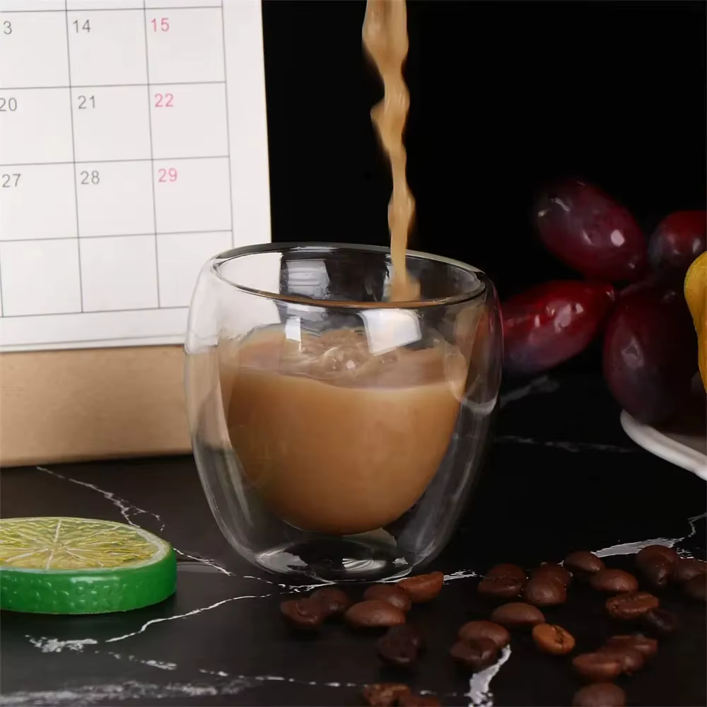 6 pièces Double paroi tasse en verre 80ml tasses mignonnes